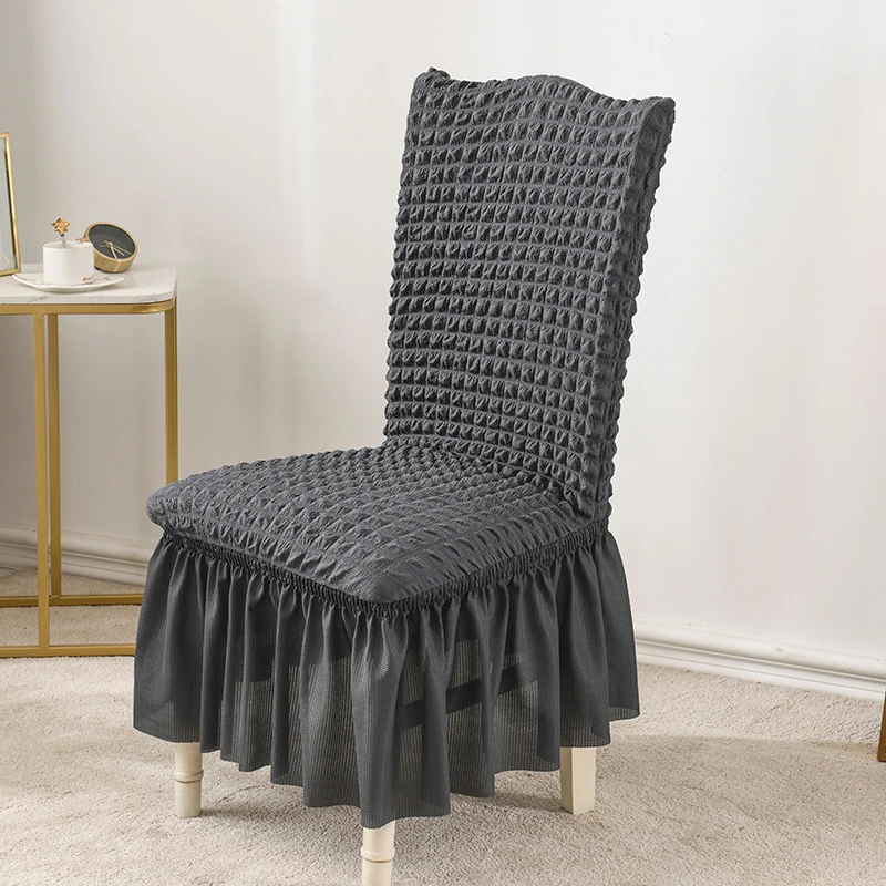 

Chair Cover With Plaid Skirt Elastic Lace Chair Slipcover Soild Color Dining Room Seat Case Wedding Banquet Hotel Party