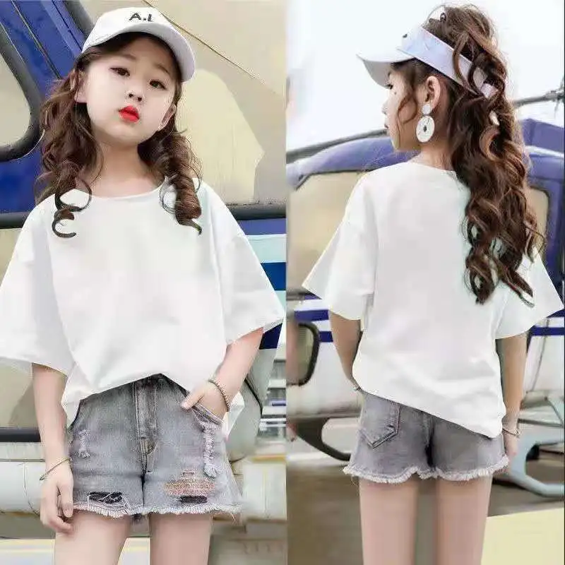 

Fanan girls short-sleeved t-shirt 2021 summer new big children's loose children's comfortable casual round neck top tide