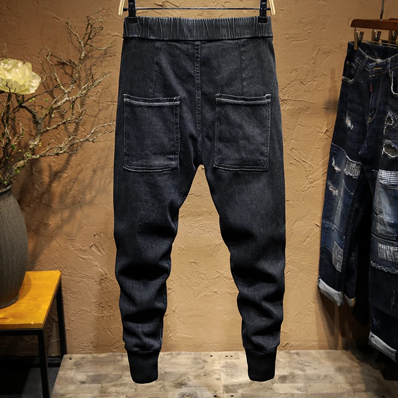 Мужские повседневные брюки KSTUN черные зауженные джинсы с эластичной резинкой на