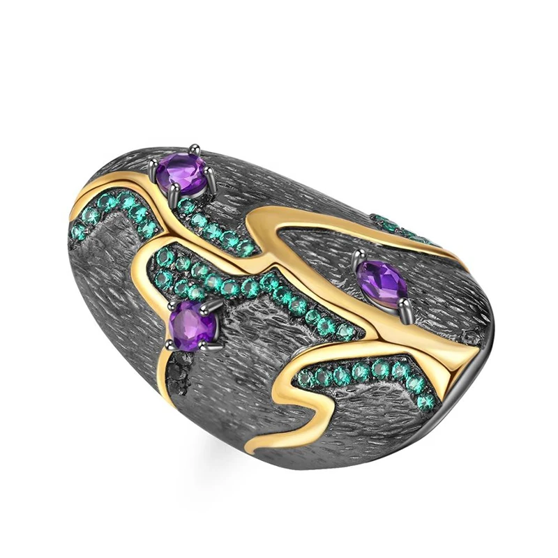 

Vintage style natural amethyst gold-plated fashion 925 silver ring 210331-19