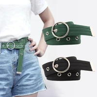 8 colors casual canvas circle mental pin buckle weaving waist belt fashion cool durable gilrs decoration woman gift