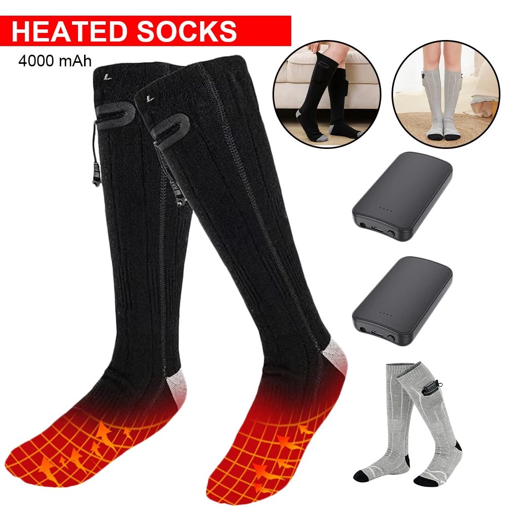 

Winter Warm Heating Sock 3 Heat Elastic Waterproof Electric Heated Sock 4500mAh Power Bank Thermal Foot Warmer for Men Women