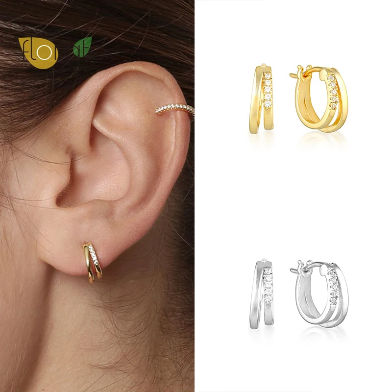 

925 Sterling Silver Ear Needle Simple Double Layer Glossy Hoop Earrings For Women Korean Boutique Silver Jewelry Aretes De Mujer