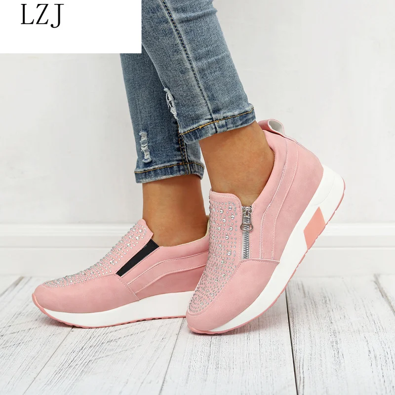 

Puimentiua Sneakers 2019 Women Shoes High Black White Pink Women Sneakers For Women Outdoor Sports New Rhinestone Female Sneaker