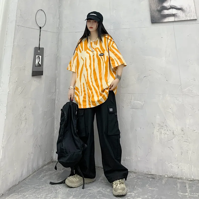 Брюки карго женские с завышенной талией свободные штаны большими карманами