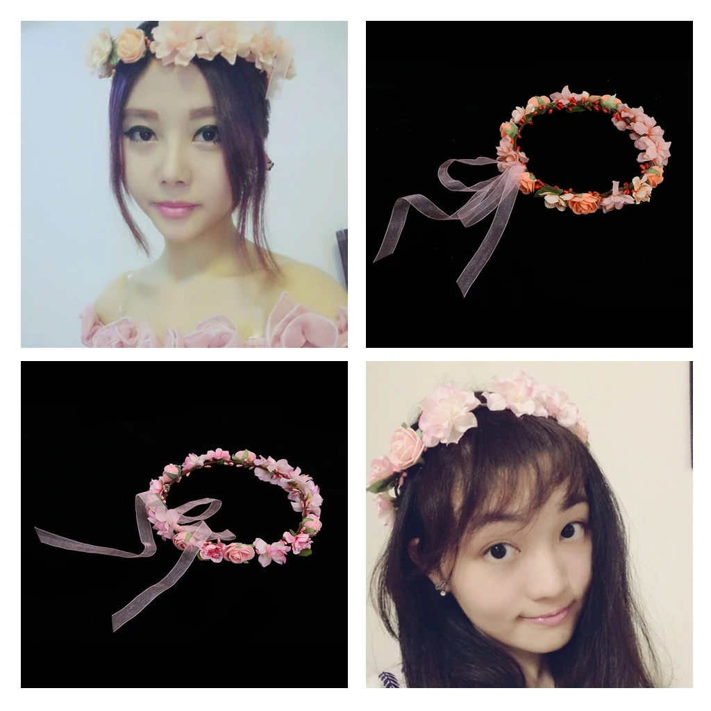 

Bohemian Style Wedding Bride Bridal Headdress Floral Flower Garland Headwear Headbands