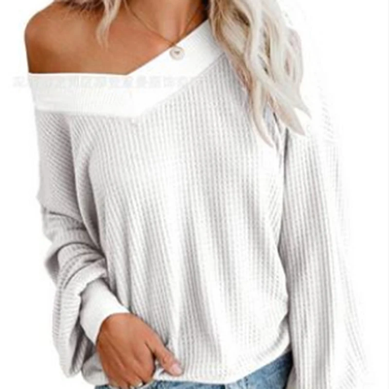 Осенняя Однотонная футболка Женская Сексуальная с длинным рукавом и v образным