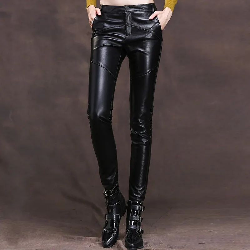 Новинка обтягивающие женские брюки из натуральной кожи овечьей байкерские