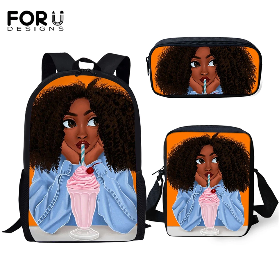 FORUDESIGNS/модные детские рюкзаки черные школьные сумки для девочек в африканском
