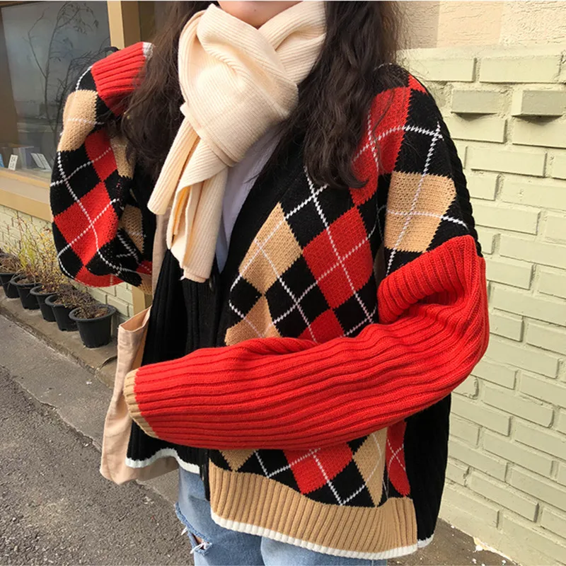 Gagarich Sweater 2019 Asymmetric Retro Geometric Pattern Embroidered Autumn Winter Thick Warm Knitted Cardigan Tide |