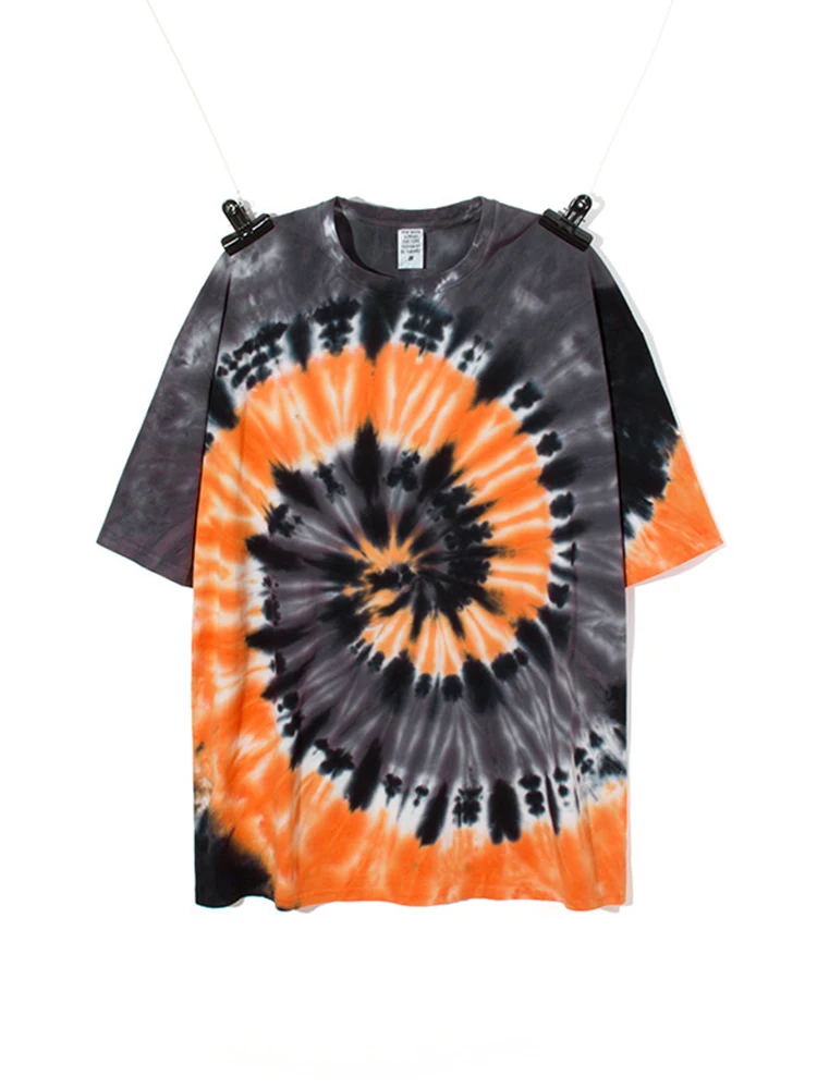 

Hip Hop Tie Dye 2021 Summer Men T-Shirt Streetwear Harajuku Whirlpool Men T Shirt 100% Cotton Loose Oversize Fashion Tops Tees