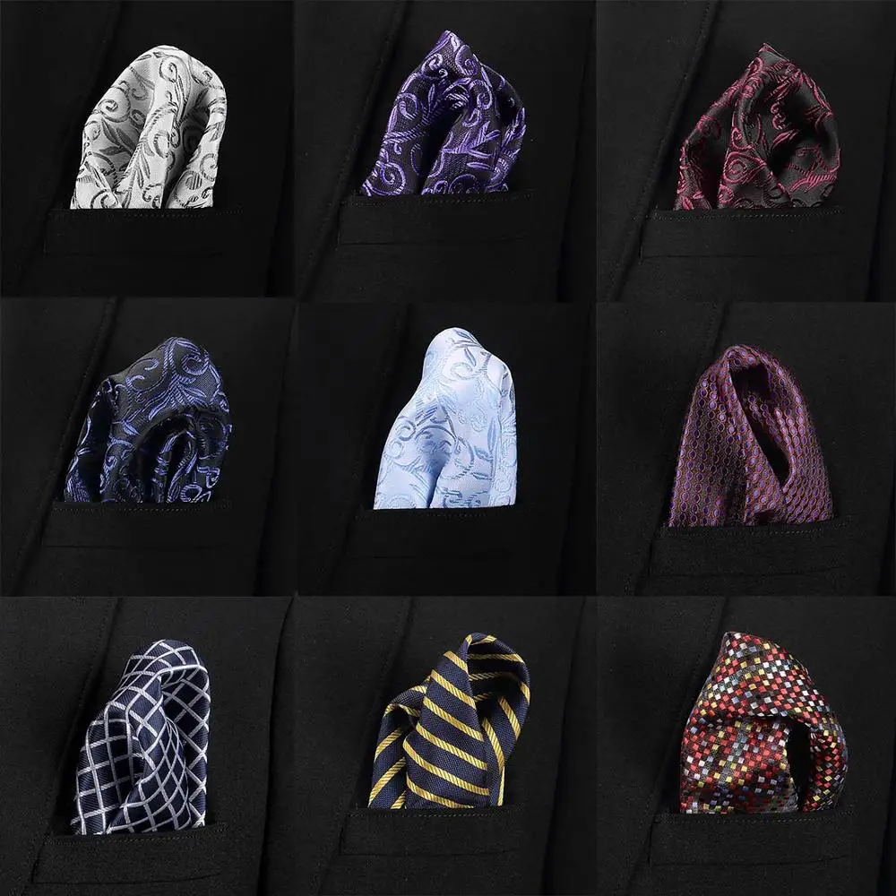 

New 35 Colors Handkerchiefs Woven 100% Silk Paisly Striped Hanky Men's Luxury Casual Square Pockets Handkerchief Formal Wedding