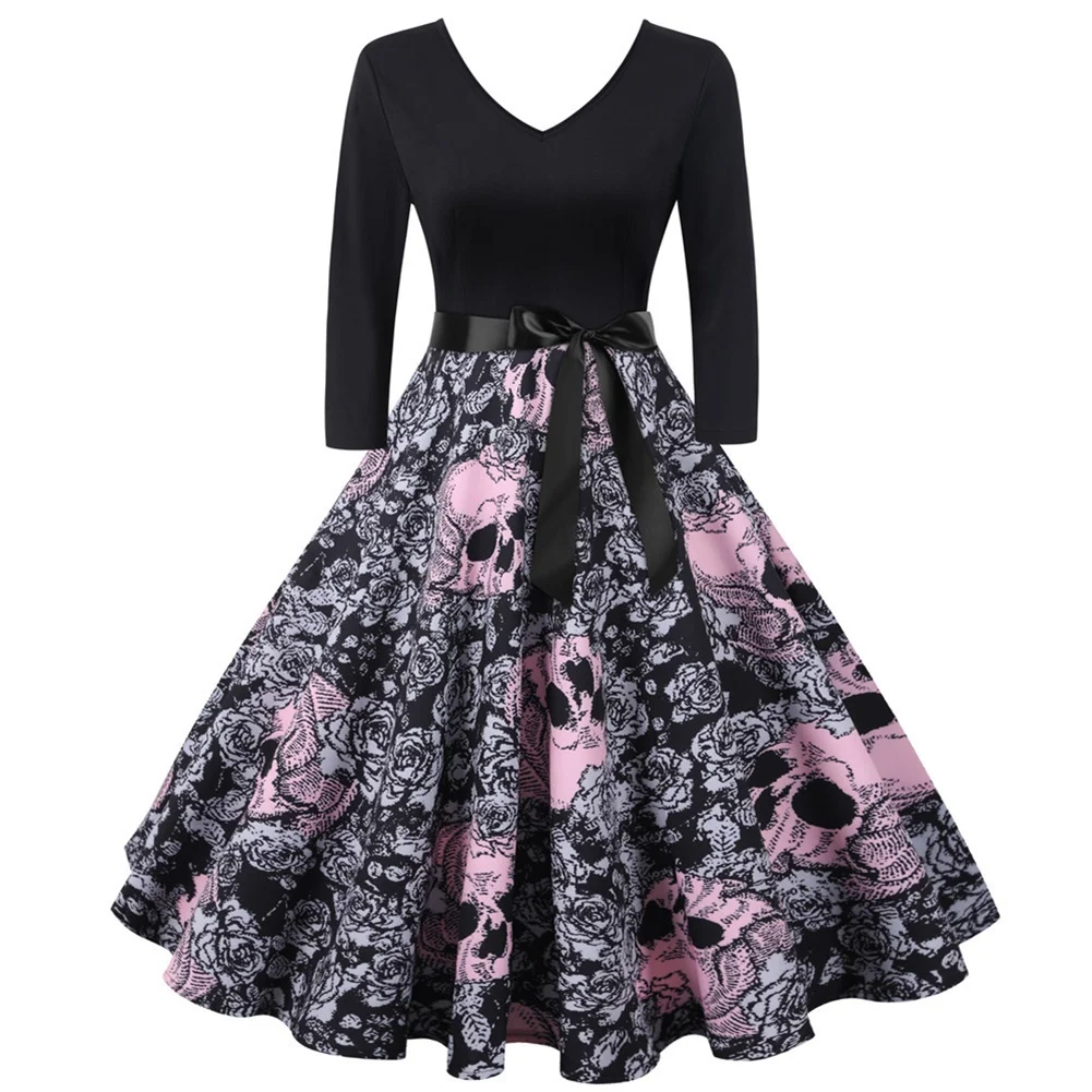 

Kili Women'S Halloween New Style V-Neck Long Sleeve Sexy Fashion Print Dress