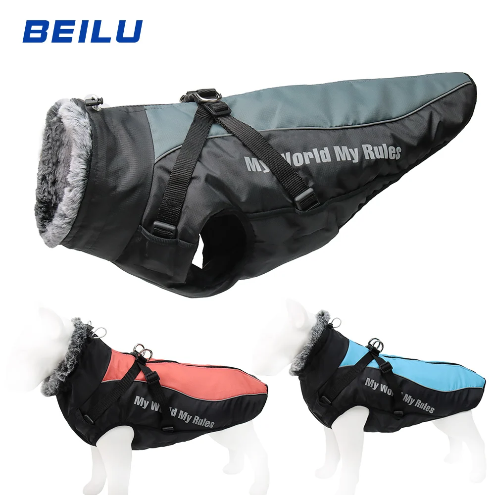 

Clothes For Large Dogs Waterproof Big Dog Vest Jacket Autumn Winter Warm Fur Collar Pet Dog Coat For French Bulldog Wilma Dog