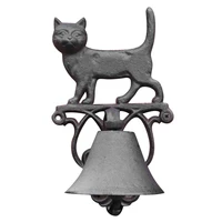 rustic cat cast iron garden decor hand cranking bell country accents home wall mounted heavy metal welcome door bell
