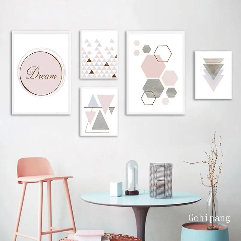 Скандинавский стиль розовая геометрия настенная живопись на холсте абстрактная