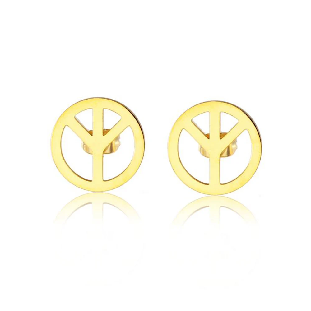 

Stainless Steel Delicate Women Gold Peace Sign Stud Earrings Minimalism Jewelry Gift For Ladies