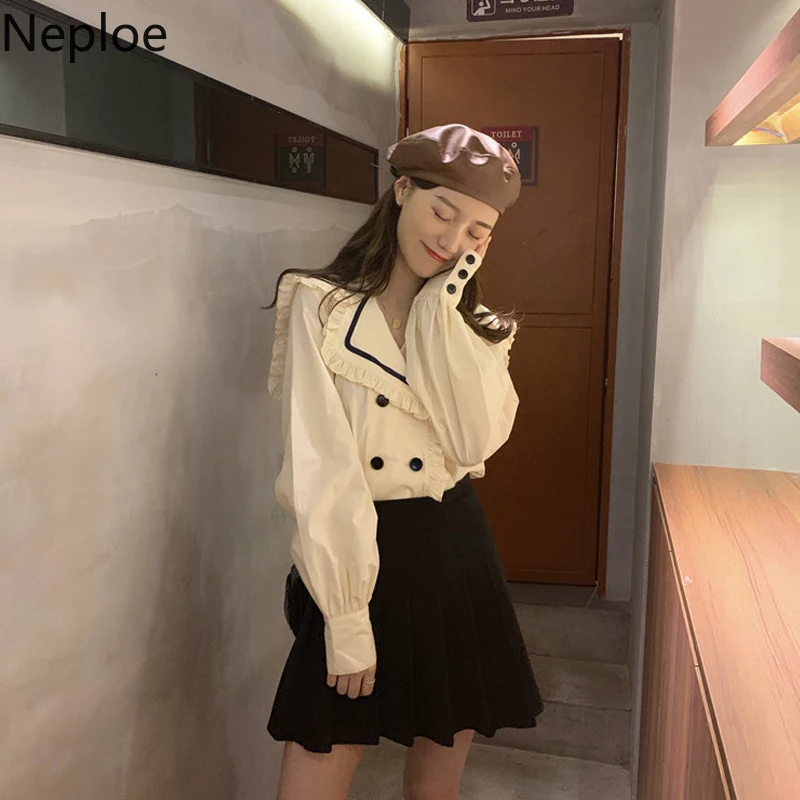 Neploe матросский воротник пышная блуза с длинным рукавом Женская контрастная