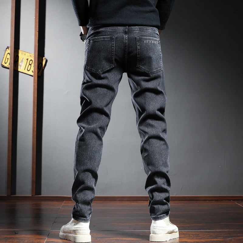 Autumn New Mens Black Jeans Men Fashion Spliced Jean Streetwear Casual Male Harem Pants Regular Drawstring Denim Trousers