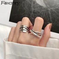 foxanry new 925 stamp open rings ins fashion vintage couples simple elegant multi layer cross party jewelry for women