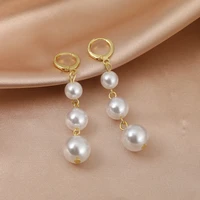 elegant simulated pearl long clip on earrings without piercing for women wedding party ear clips gift
