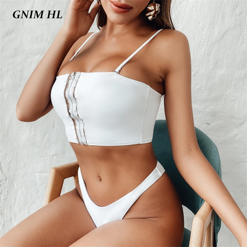 GNIM Прозрачный женский купальник бикини с высокой молнией 2020 сексуальный