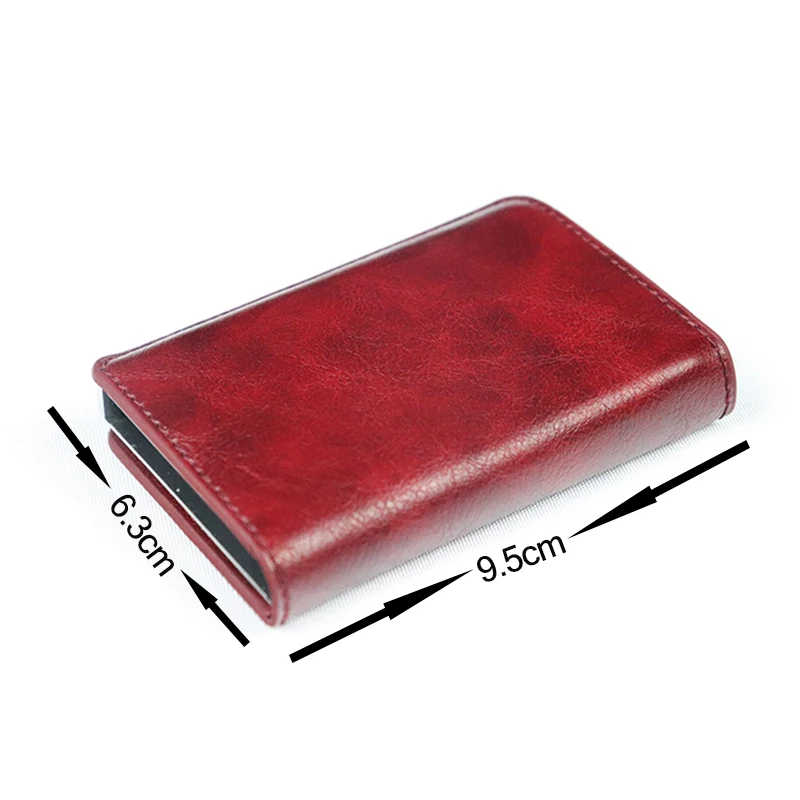 RFID Blocking Credit Card Holder Genuine Leather Men ID Card holder Mini Wallet Vintage Metal Automatic Anti-theft Card Wallet