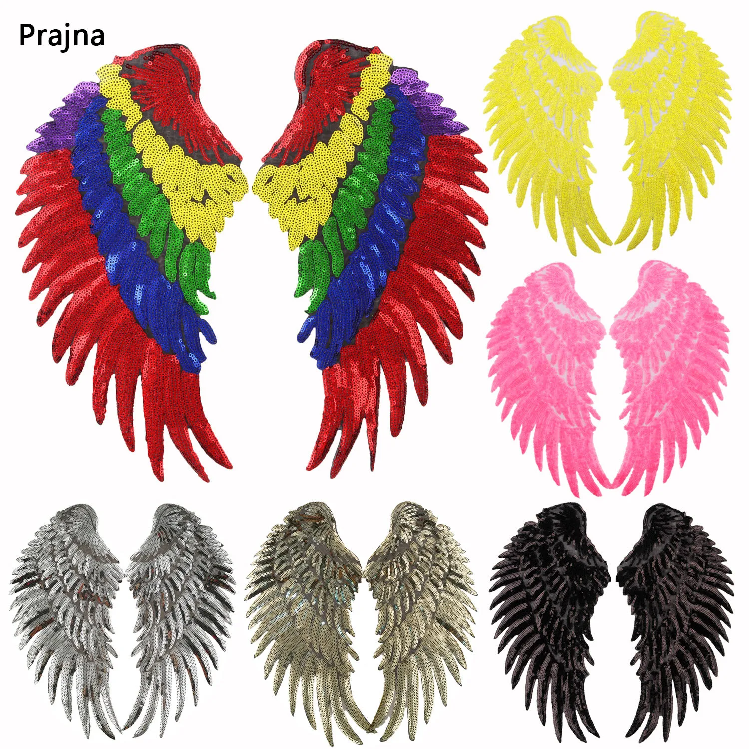 

Prajna 1pair Angel Wings Big Patches for Clothing DIY Large Patch T-shirt Sew/Iron On Patches Accessories Jacket Sequin Parches