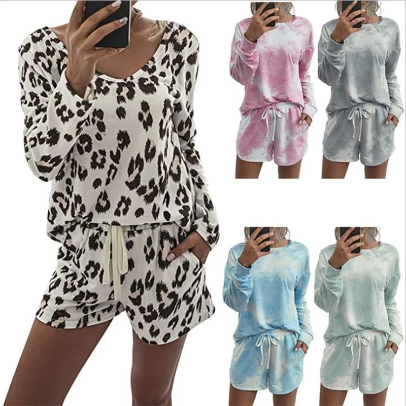 

Amazon Summer New European and American Home Comfortable Fashion Printed Round Neck Two-piece Set
