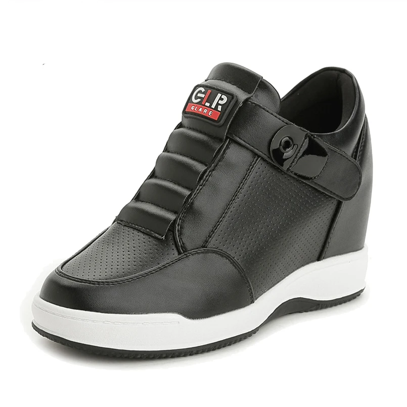 

Platform Shoes Leather Wedges Increased Internal Fashion Hook &Loop Women Shoes High Heels Casual Walking Shoes Woman Sneakers