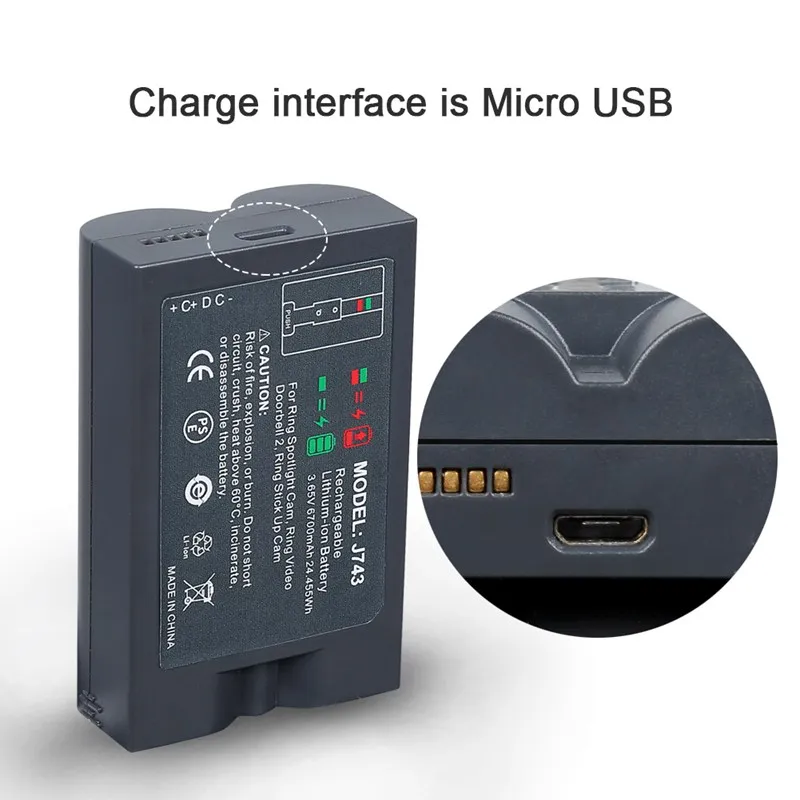 Аккумулятор для кольца видео дверной звонок 3,65 в 6200 мАч Micro usb зарядка Модернизированный CCTV кольцемер до Cam шесть месяцев питания