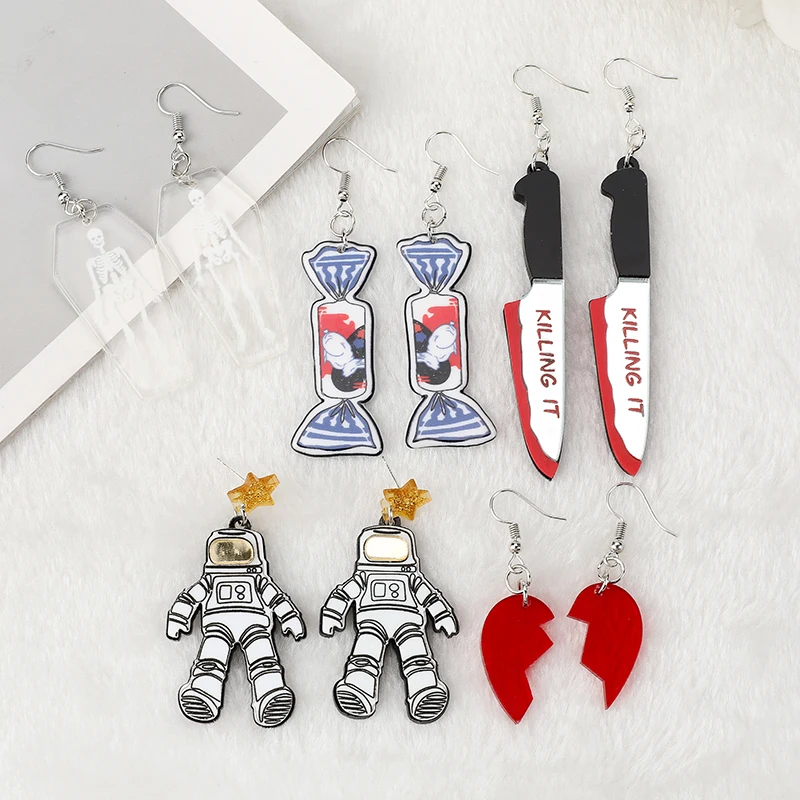 

1Pair Knife Astronaut Acrylic Drop Earrings For Women Girls Candy Heart Dangle Earrings Fashion Jewelry