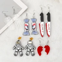 1pair knife astronaut acrylic drop earrings for women girls candy heart dangle earrings fashion jewelry