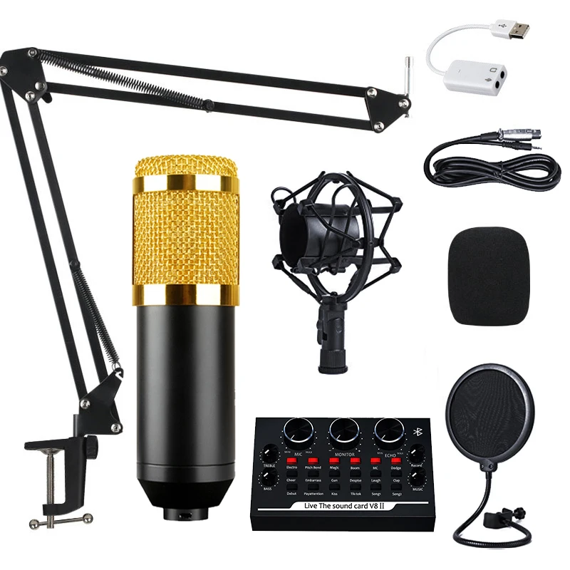 

BM800 Condenser Microphone Professional Voice Recording Microphone for Phone PC Microphone Mic Kit Karaoke Sound Card Microphone