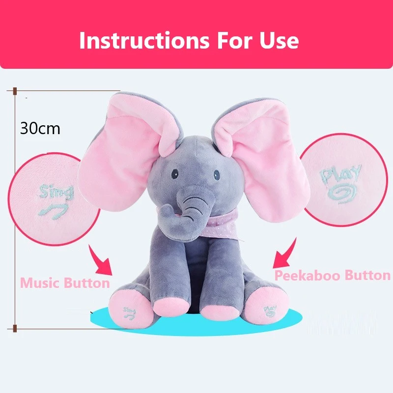 

Baby Toys Elephant Plush Toys Will Sing with Music Elephant Cover Eyes Baby Elephant Doll Children Accompanying Toy Peekaboo