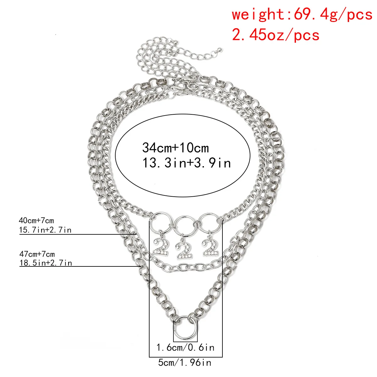 

Punk Exaggerate Geometric Number Crystal Pendant Necklaces Hip hop Chunky Chain Circle Multilayer Choker kolye For Women Jewelry