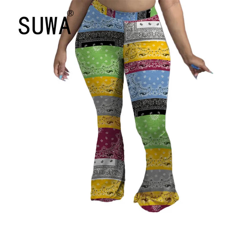 

Оптовая продажа, модные женские брюки в стиле high street, тренировочные брюки с ярким принтом, узкие расклешенные брюки, брюки, повседневная оде...