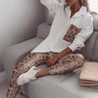 Комплект Спортивный женский из двух предметов, трендовый топ с отложным воротником, блестками и контрастными карманами, длинные брюки, повседневный тренировочный костюм, весна