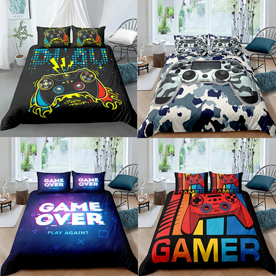 

oentyo Gamepad Bedding Set Queen Size Duvet Cover Creative Black Comforter Bed Cover Set Housse De Couette Bedclothes 2/3pcs