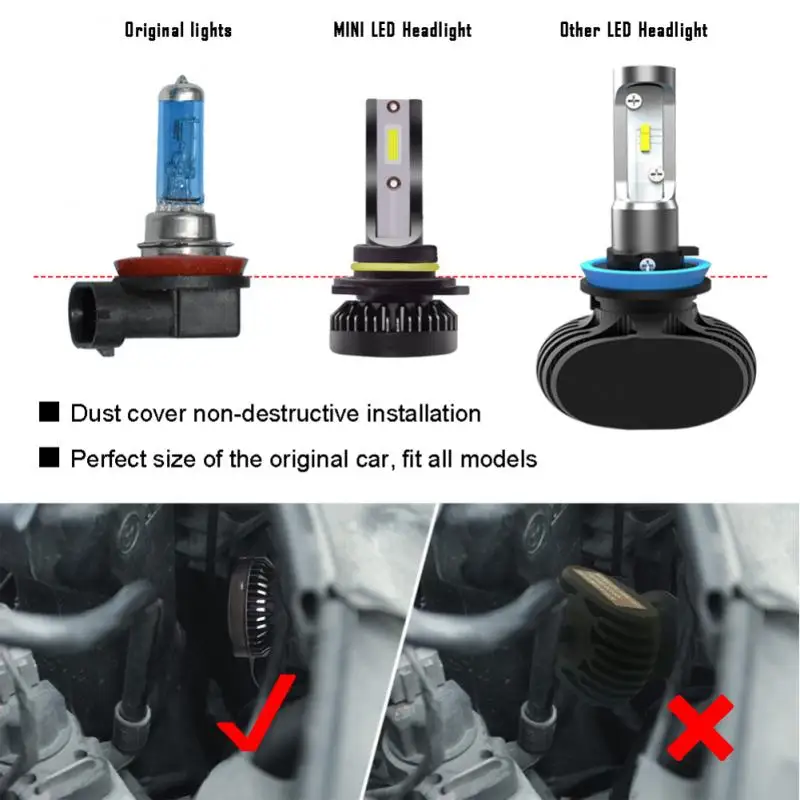 

New 2Pcs Car Headlights Mini LED Light H1 H7 H8/H9/H11 9005/HB3 9006/HB4 12V Auto Lamp 60W 8000LM DIY Modification Accessories