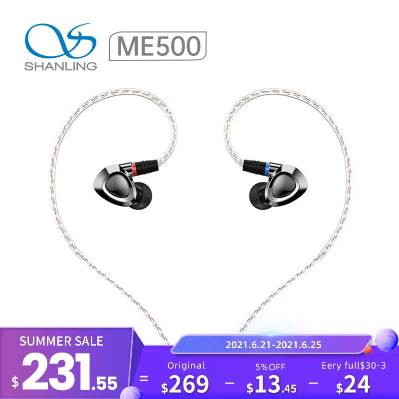 Гибридные наушники SHANLING ME500 с тройным драйвером вкладыши Hi Fi музыкой и съемным