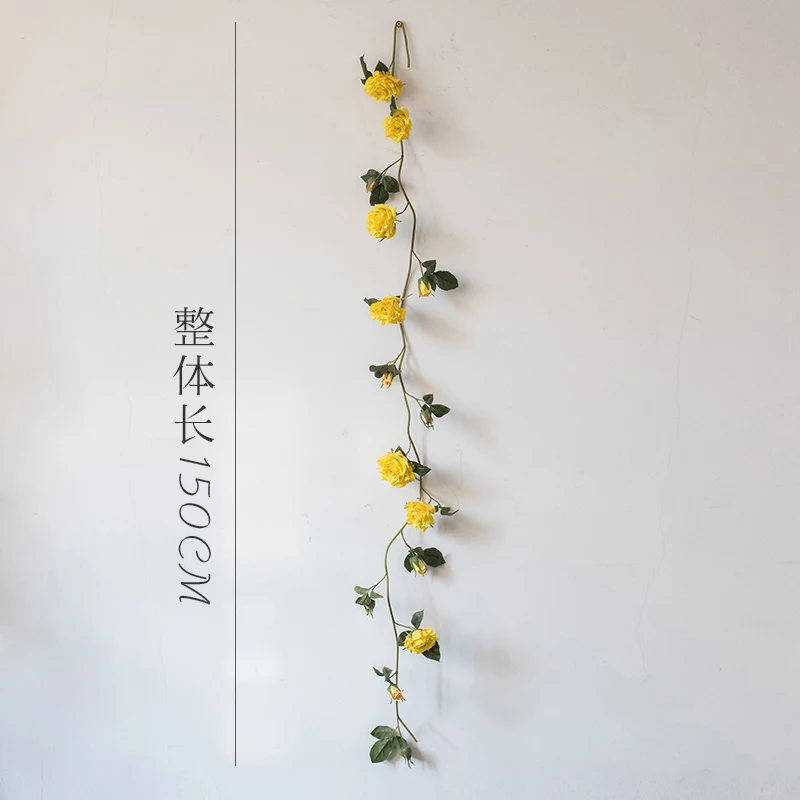 Искусственные цветы розы гирлянда из ротанга лоза с зелеными листьями для дома