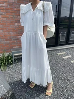 women dress 2021 korean chic french temperament doll collar fold design stitched loose short sleeved pleated mermaidvestido