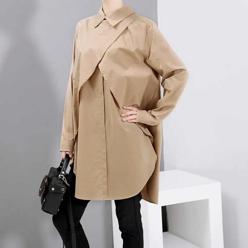 Korean Style Long Shirts 2019 Fall New Fashion Large Size Women's Clothing Loose Long-sleeved Pure Color Shirt Blouse Autumn