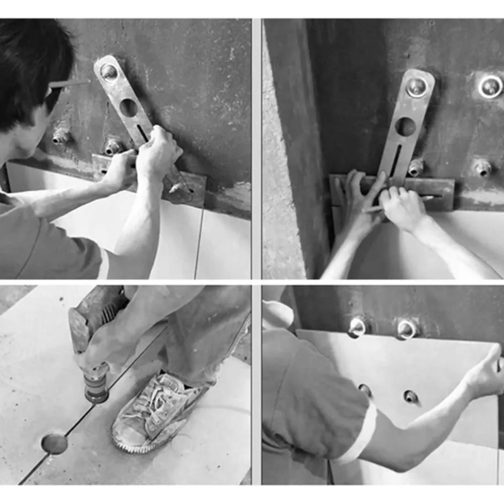 Multi-Functional Stainless Steel Ceramic Tile Hole Locator Ruler Adjustable Punching Hand Measure Tools For House Decorated Work