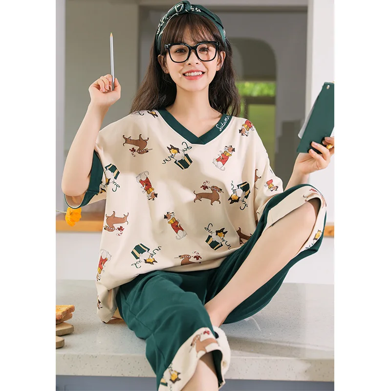 

Summer Women Short Sleeve Pajamas Set Cute Sexy Lingerie Sleepwear Plus Size Nightwear Animal Cartoon Home Clothes