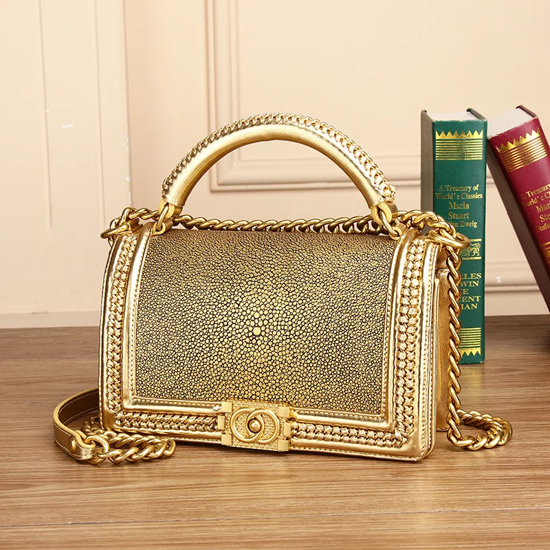 

New Style leather handbag large capacity lady’s one-shoulder chain bag fashion Pearl fish tide brand cross-body bag