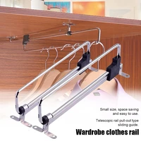 pull out sliding rail household closet iron telescopic clothes rod heavy duty retractable space saving wardrobe hanging cabinet