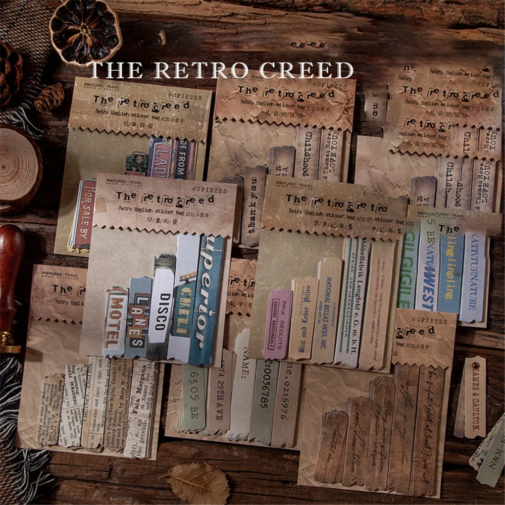 

60pcs/set Cartoon Label Sticker English Words Sentences Material Paper Diary Stationery Album Decoration Phrase Stickers