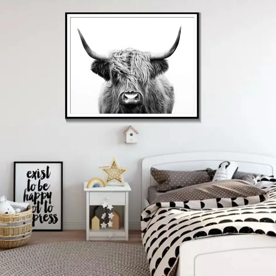 

Living Room Decor Simple Nordic Decoration Fashionable Wall Art Black And White Highland Cow Canvas Art Print And Poster